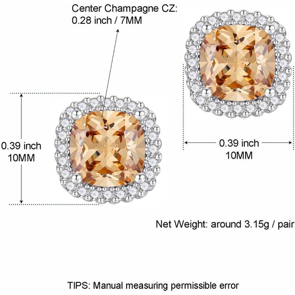 Women's Square Birthstone Cubic Zirconia Mall Dainty Tan Elegant Earring - Picture 2 of 6